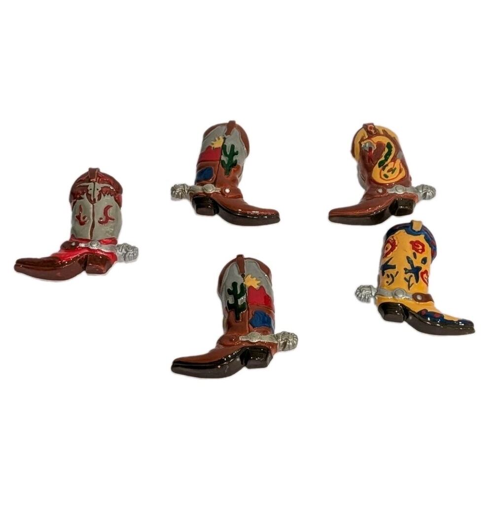 Vintage Hand-Painted Western Cowboy Boot Shirt Button Covers / Tuxedo Studs Lot